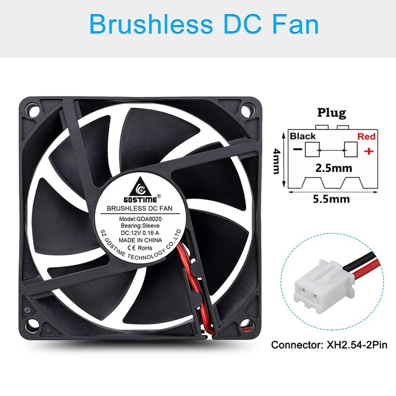 GDSTIME 80mm x 20mm 8020 12V Dc Brushless Cooling Fan Sleeve Bearing 2Pin - Image 5
